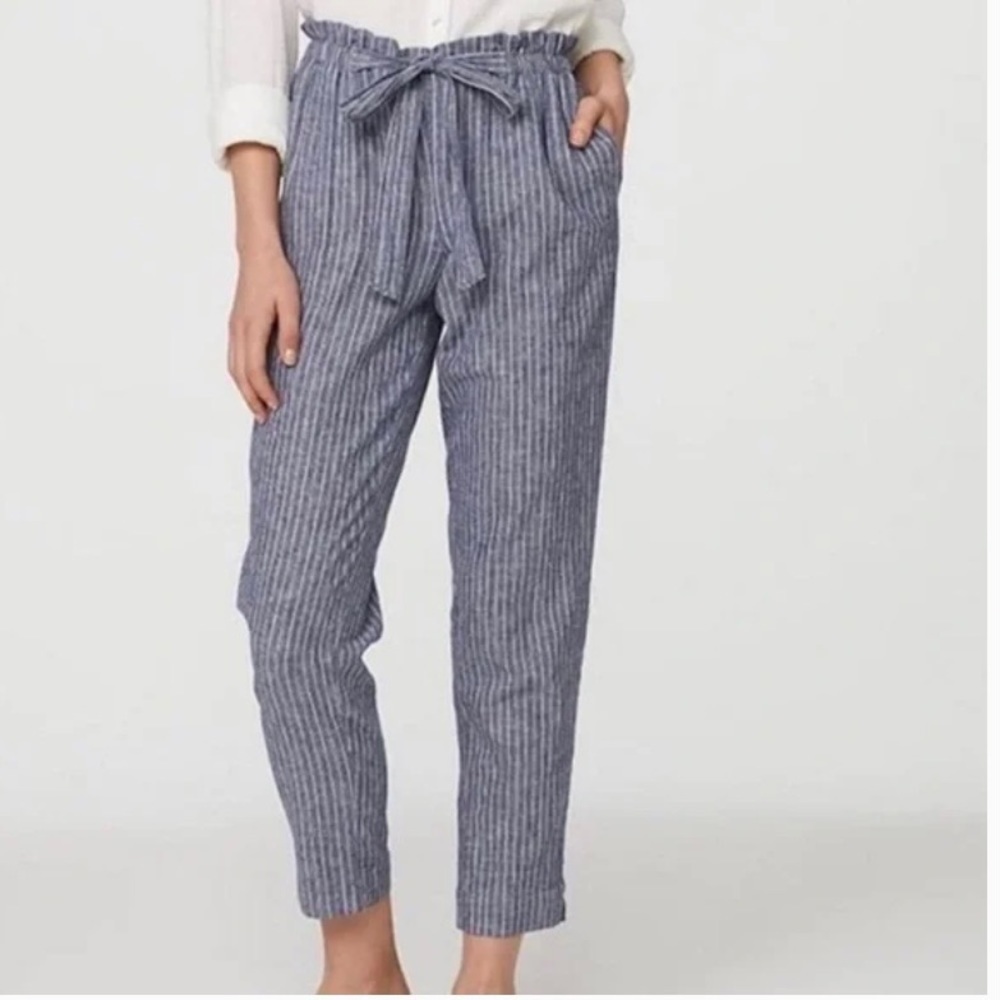 beachlunchlounge Blue & White Striped Cropped Paperbag Pants